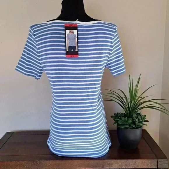 ❤ NWT Tommy Hilfiger Striped T-shirt Blue White Boatneck Tee Medium Short Sleeve - Picture 3 of 15